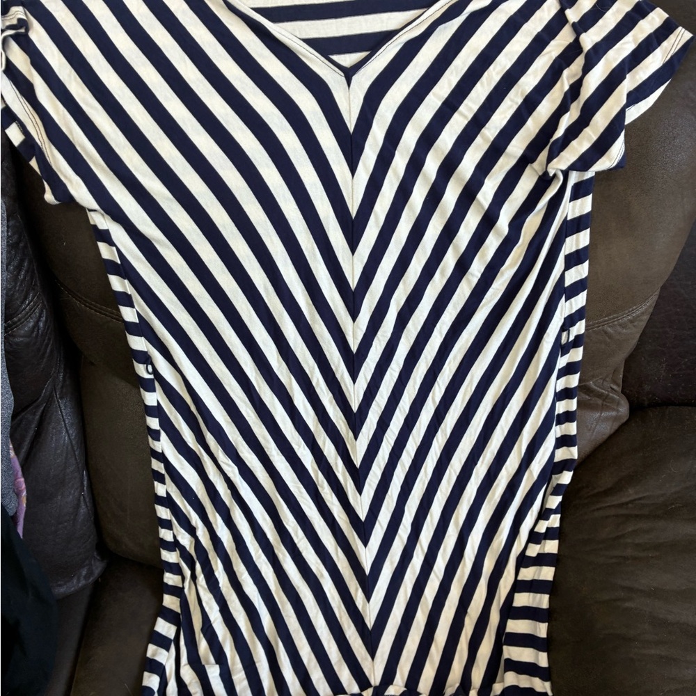 Merona Navy and Cream Striped Top